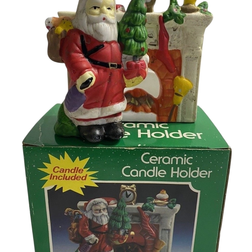 Santa Ceramic Candle Holder - Red and Green